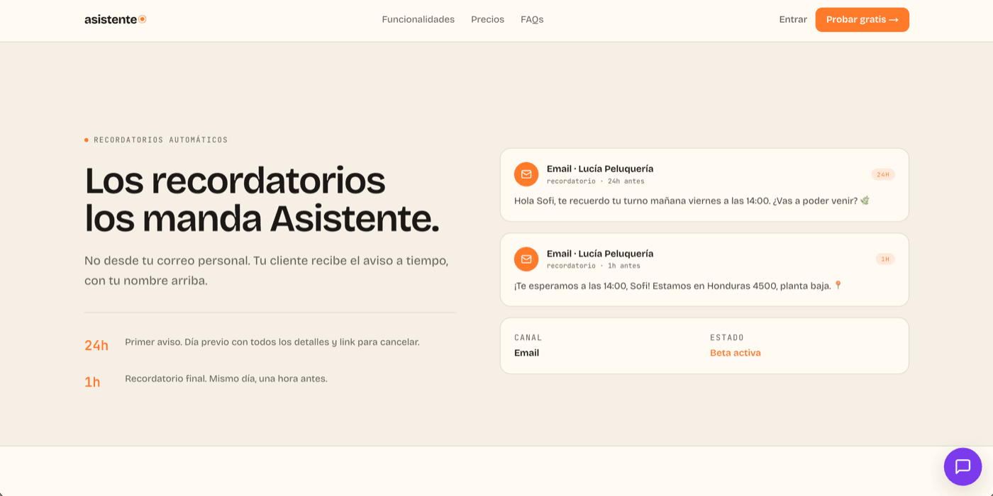 Asistente booking SaaS